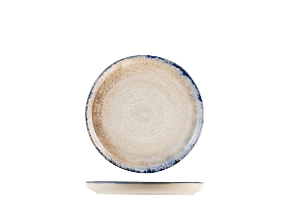 H&H Artisan Bread Plate Stoneware Decorated Blue Edge 14 Cm