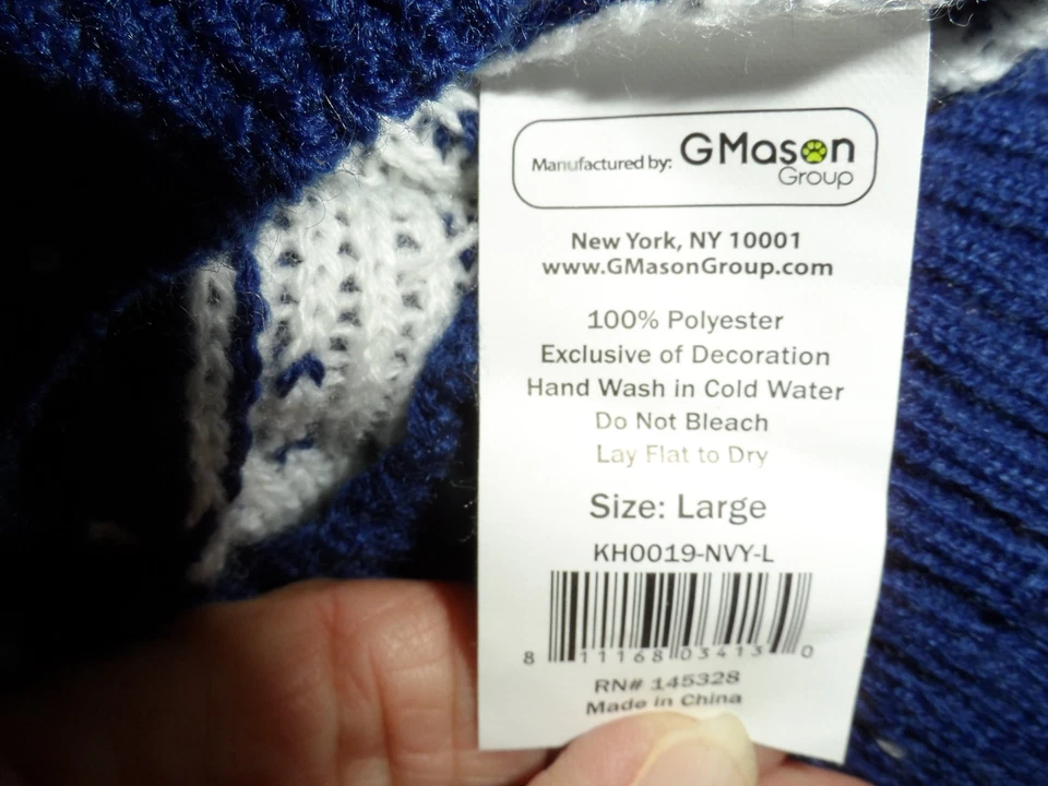 Nuevo sin etiquetas Suéter Throw Me a Bone Azul, Rojo Poinsettia Acrílico Perro Mascota Talla L GRATIS SH Foto 4 de 4