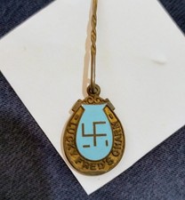 WW1 Freds Lucky Charm Brass Enamel Pin Lightly Engraved With Owners Initial