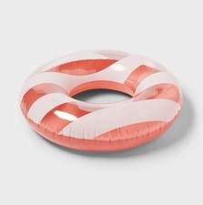 Sun Squad- Inflatable Swim Tube Cabana Stripe Red/White, 31" M10