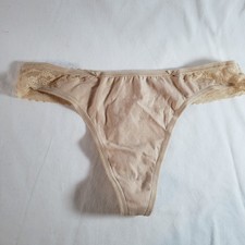 Victoria's Secret Thong Medium Beige Cotton Blend Lace
