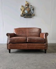 TWO SEATER PETITE VINTAGE TAN BROWN CHESTERFIELD LEATHER SOFA 🚚 🇬🇧