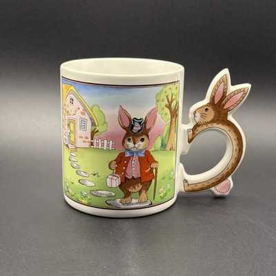 Vtg Peter Rabbit Bunny Handle Porcelain Coffee Tea Cup Mug Easter