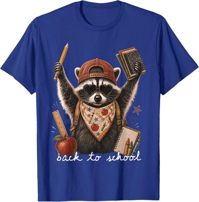 Funny Racoon Back to School Cute First Day Boy Girl Kids Unisex T-Shirt