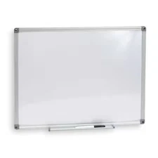 Dry Erase Board, Melamine, 36 In, 48 In, Aluminum Frame, White, Gloss, 1Nup6