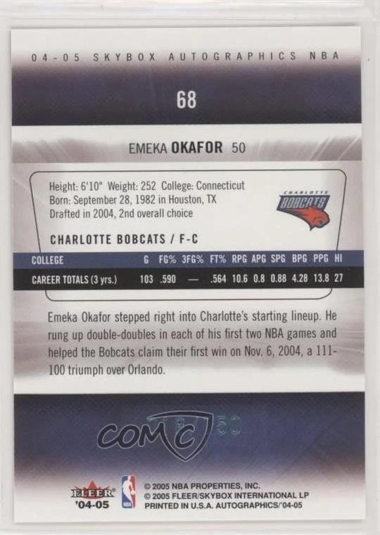 2004-05 Skybox Autographics /750 Emeka Okafor #68 Rookie RC - Image 2 of 2