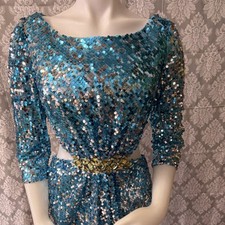 Alyce Paris Turquoise Sequin Semi Dress Backless Boat Neck Size 6 4269 Lot 8