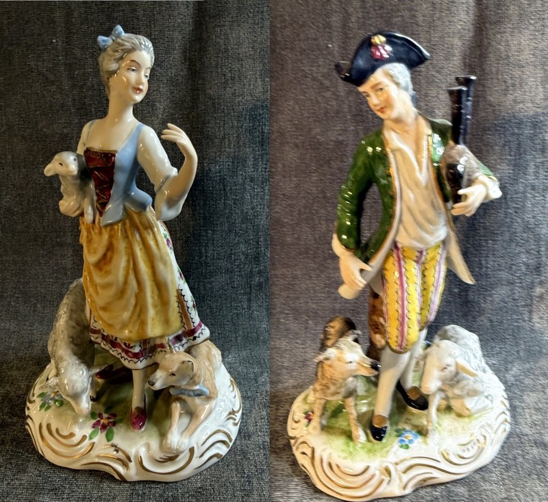 Pair Dresden Style Reproduction Shepherd & Shepherdess 18thC Arcadia 1920 -1940