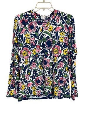 Roller Rabbit Women's LS Rash Guard Swim Top w Back Zip  Size XL  Navy Floral