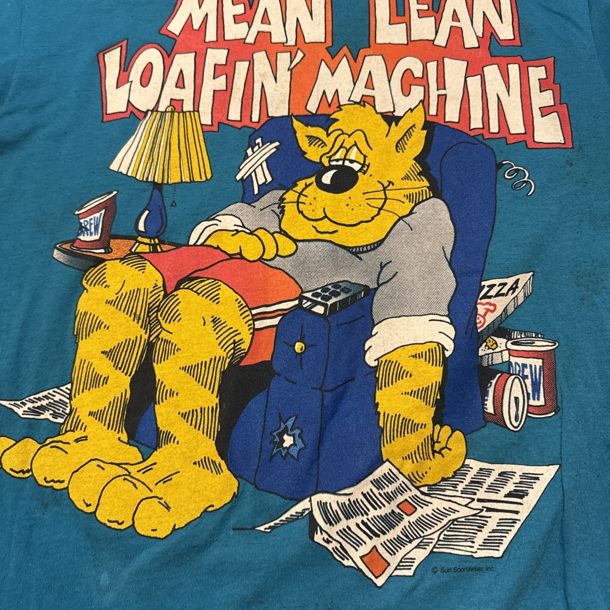 VINTAGE SUN SPORTSWEAR MEAN LEAN LOAFIN MACHINE SINGLE STITCH USA T SHIRT 1457 View 2