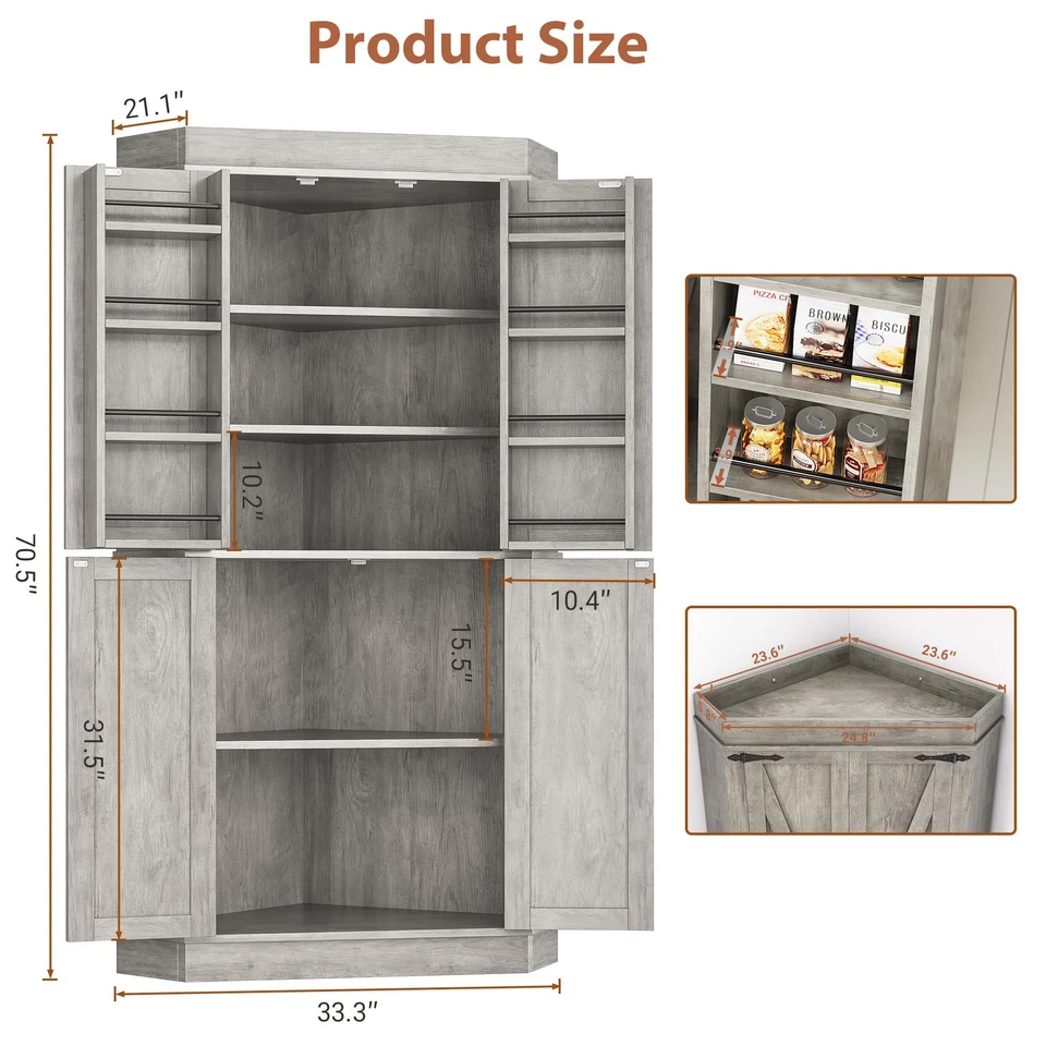 Mueble Esquinero, Despensa Cocina Almacenaje Armario con 4 Puertas y Estantes,... Foto 2 de 4
