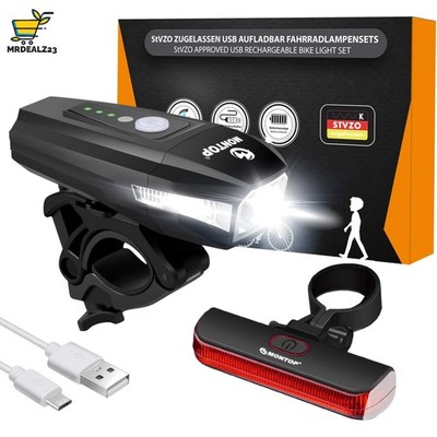 Fahrradlicht Set USB Akku LED Beleuchtung STVZO zugelassen Fahrradlampe