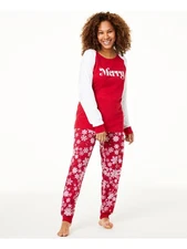 FAMILY PJs Womens Red Long Sleeve T-Shirt Top Lounge Pants Pajamas M