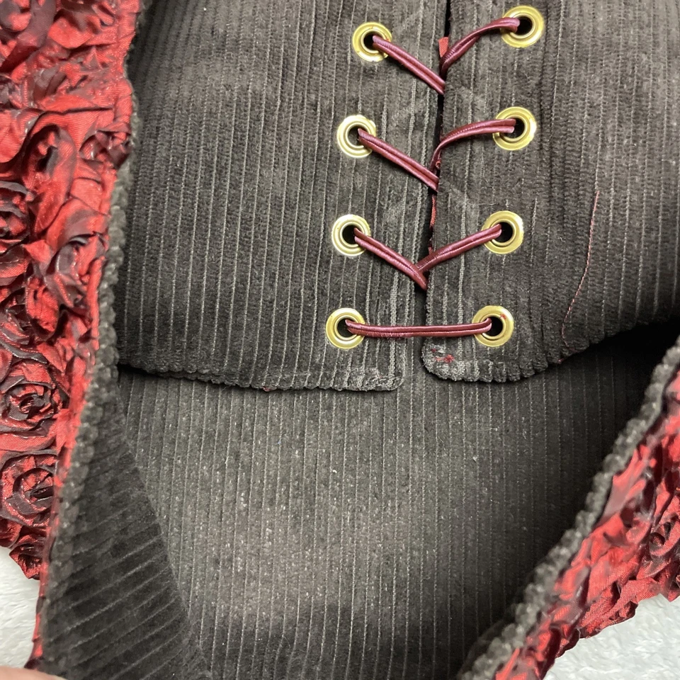 3D Rosette Corset Vest Womens M/L Red Lace Up Bustier Steampunk Ren Faire Fairy - Image 3 of 4