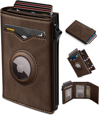 Airtag Wallet for Men,With Cash Pocket 2 ID Window 9-12 Cards,Metal Case Smart S