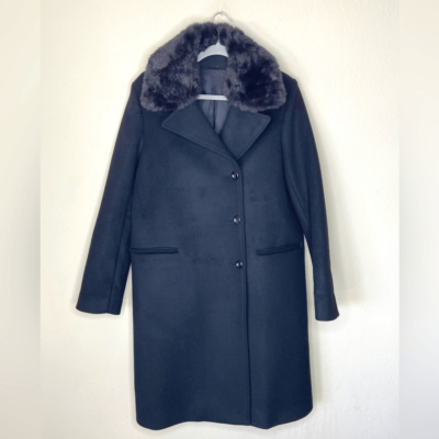 NWT Acne Studios Omana Wool Trech Black Pea Coat Fake Fur Collar