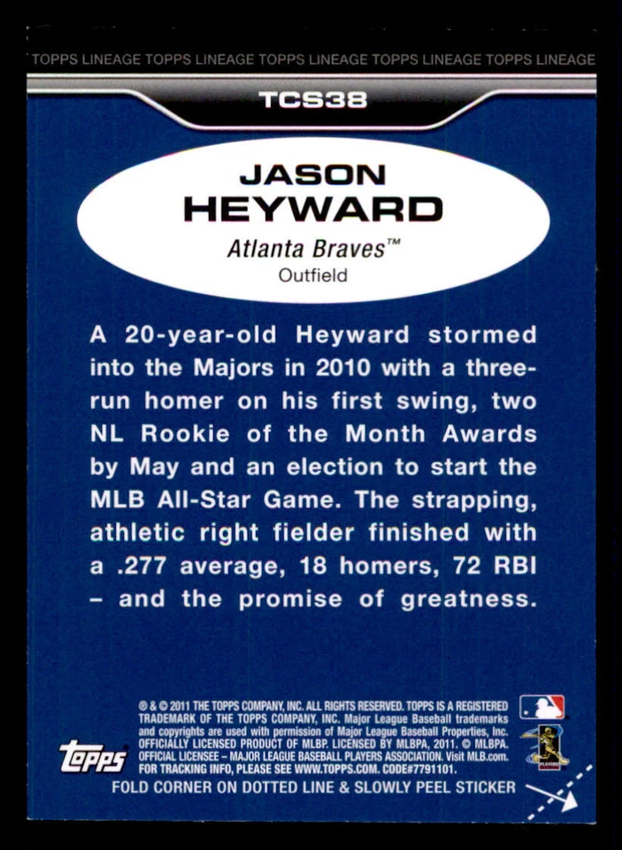 2011 Topps Lineage Cloth Stickers #TCS38 Jason Heyward - Image 2 of 2