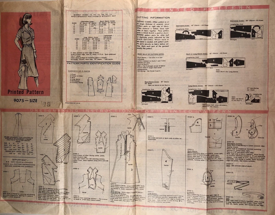 Vintage 1970's Pattern "Printed Pattern" 9075 Casual Dress with Collar, Bust 40" - Image 4 of 4