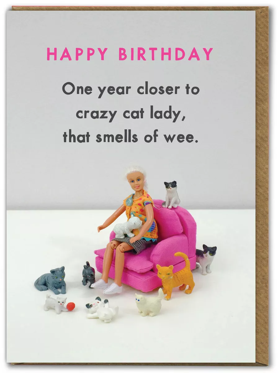Funny Happy Birthday Card Crazy Cat Lady Amusing Dolls Comedy