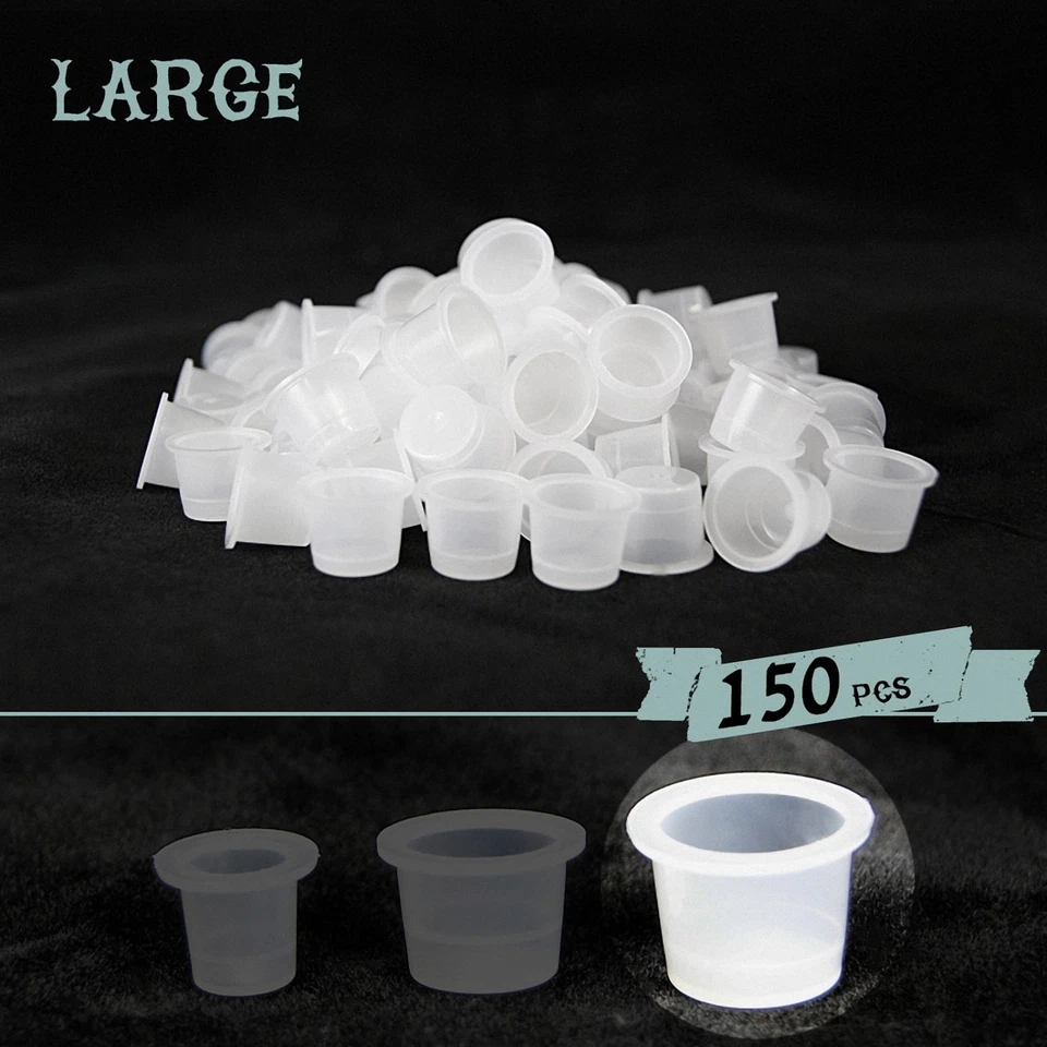 TATTOOCHEST 150x Tattoo Farbkappen aus Kunststoff Ink Cups in L (Large) Größe Transparent