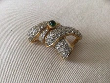 VINTAGE, MIMI di N, RHINESTONES AND FAUX EMERALD, GOLD TONE BELT BUCKLE