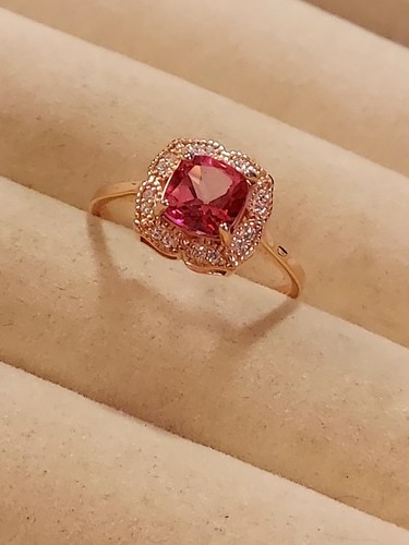 Cushion-Cut Pink Topaz 7mm & Simulated Cz's, 14K Rose Gold Plate St.S. 925, 8.5 - Picture 7 of 15