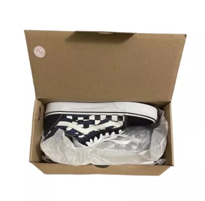 Vans Old Skool Checker Flame Board Navy Blue Suede Mens 5 Women 6.5 - USED W BOX