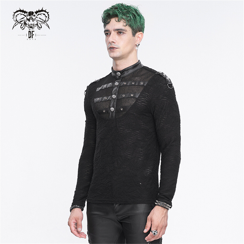Devil Fashion Men Black Goth Punk Textured Long Sleeve Knitted T