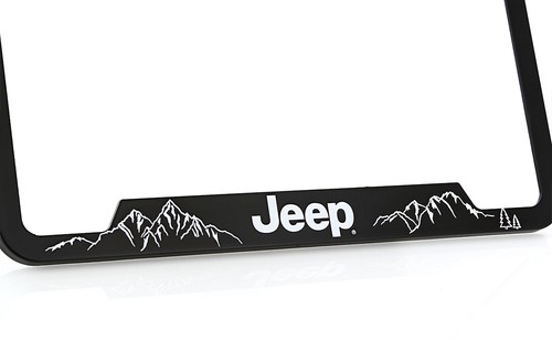 Jeep Let the Adventure Begin wordmark Black Plastic License Frame Holder - Picture 3 of 5