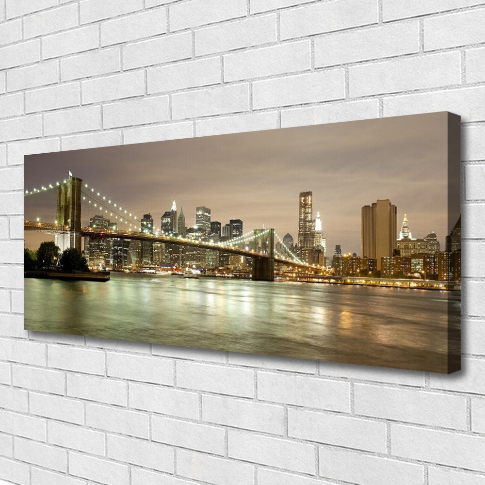 Tableau moderne 125x50 cm triptyque panoramique pont de Brooklyn sur toile