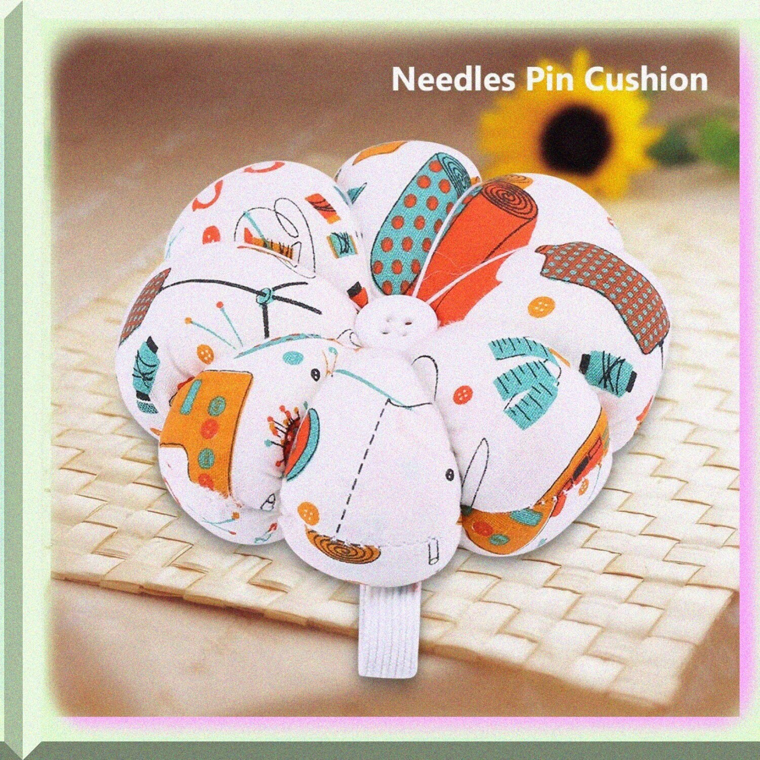 Pumpkin Blossom Pin Kit: Floral Sewing Storage with Removable Tray, Built-in Pin