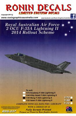 Ronin Decals 1/48 RAAF 2 OCU F-35A LIGHTNING II 2014 ROLLOUT SCHEME