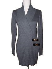 INC International Concepts Gray Sweater Dress Size Small Buckle Design