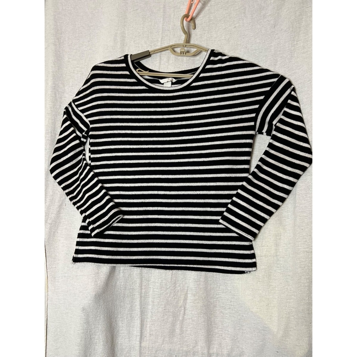 H&M Black & White Striped Long Sleeve Top XS Nautical Soft