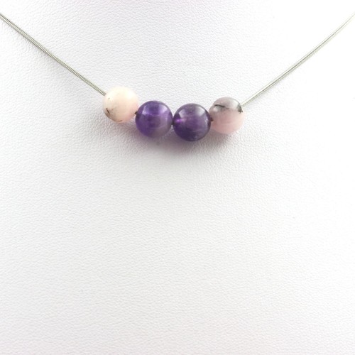 Collier 5 Perles Tourmaline Multicolore 8 Mm - Chaîne Acier - Neuf Avec étiquettes
