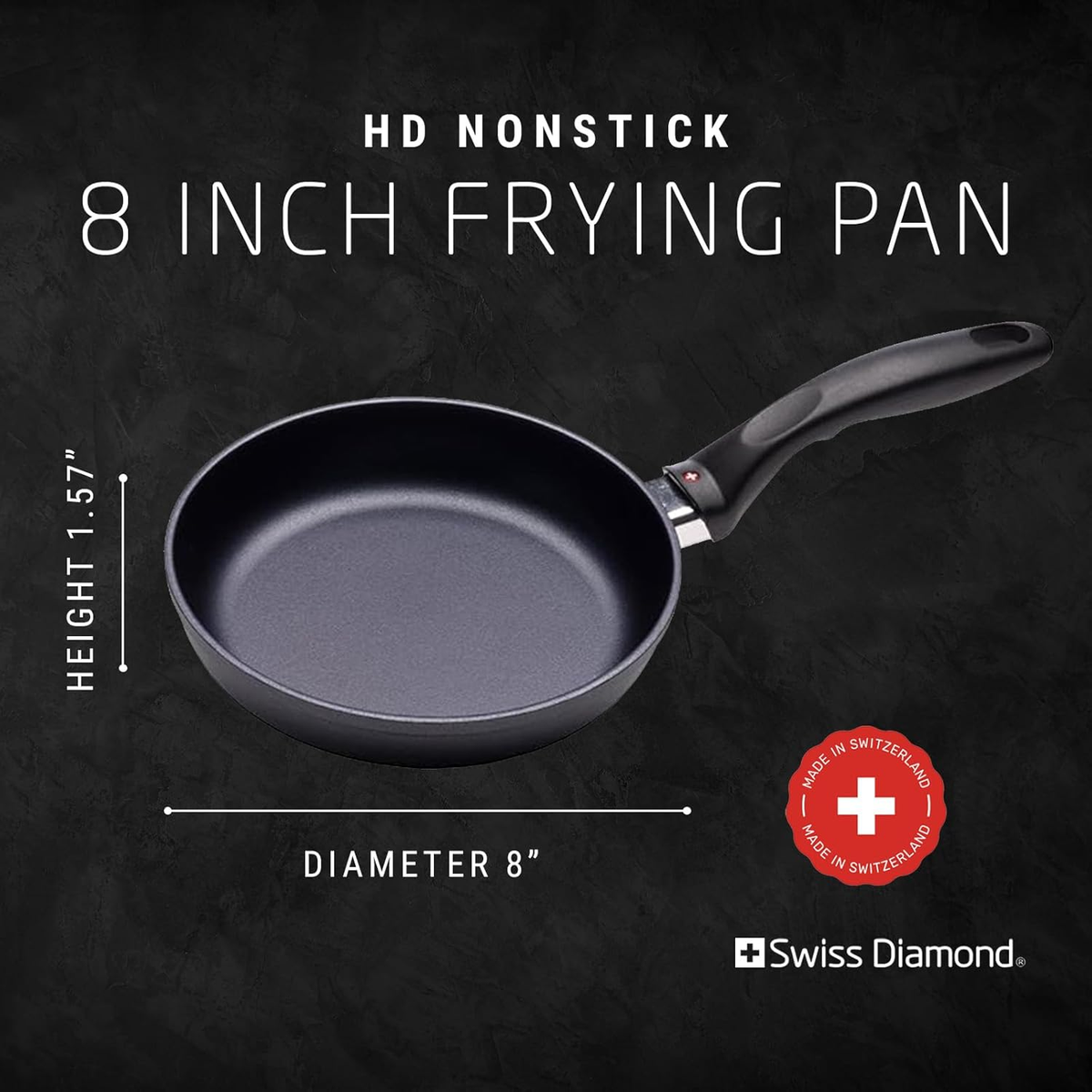 Swiss Diamond 8-Inch Nonstick Fry Pan - Diamond Coated, Induction Safe, Oven & Dishwasher Safe