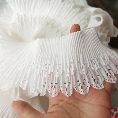 1Yd Weiß Hollow Chiffon Spitzenbesatz Double Layer Ribbon DIY Nähen 3.15 ''Breite