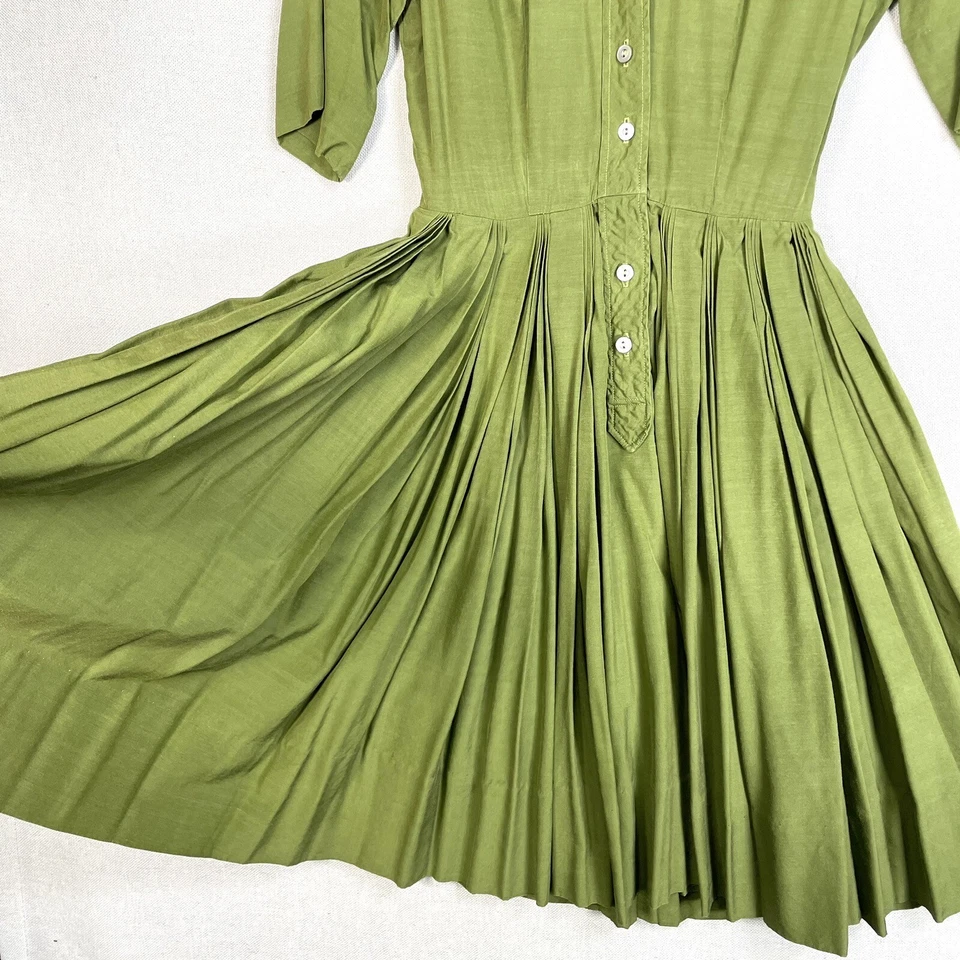 Vestido vintage anos 60 Marshall Field & Company tamanho 9 verde botão para baixo júnior S23 - Imagem 3 de 4