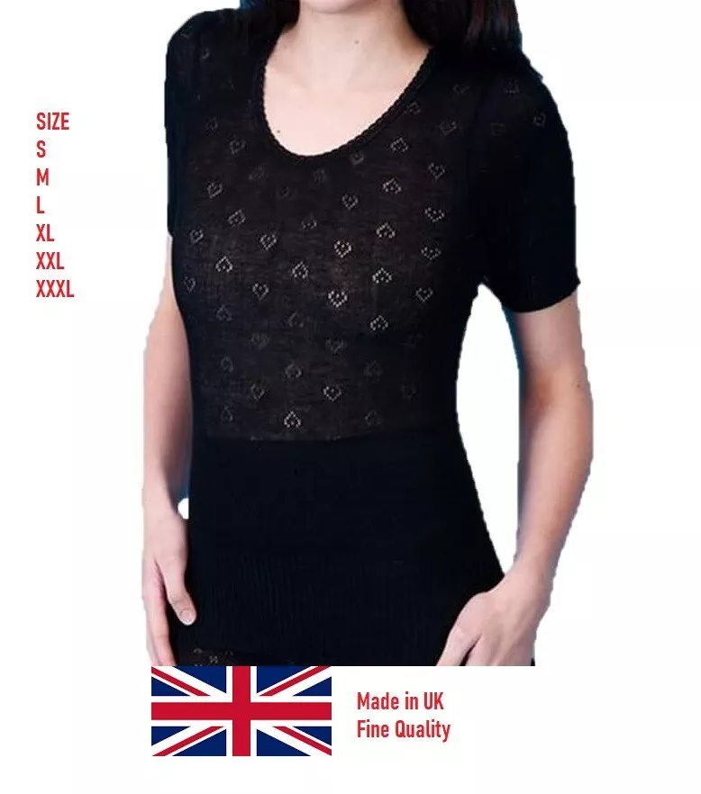 Ladies women's Thermal Short Sleeve vest Spencer UK made Black