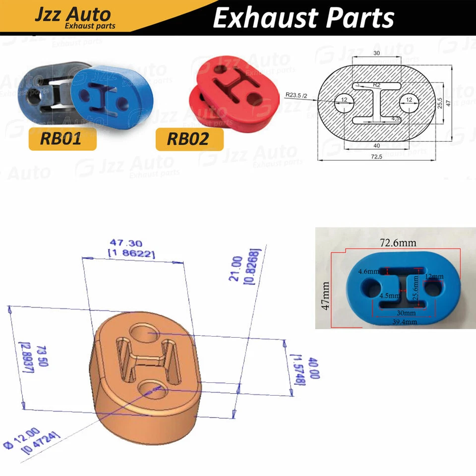 Juego de montaje de escape aislador de goma ojal suspensión buje soporte de varilla de coche azul Foto 3 de 4