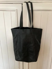 BAGGU Black Natural Milled Leather Tote Bag