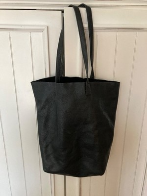 BAGGU Black Natural Milled Leather Tote Bag
