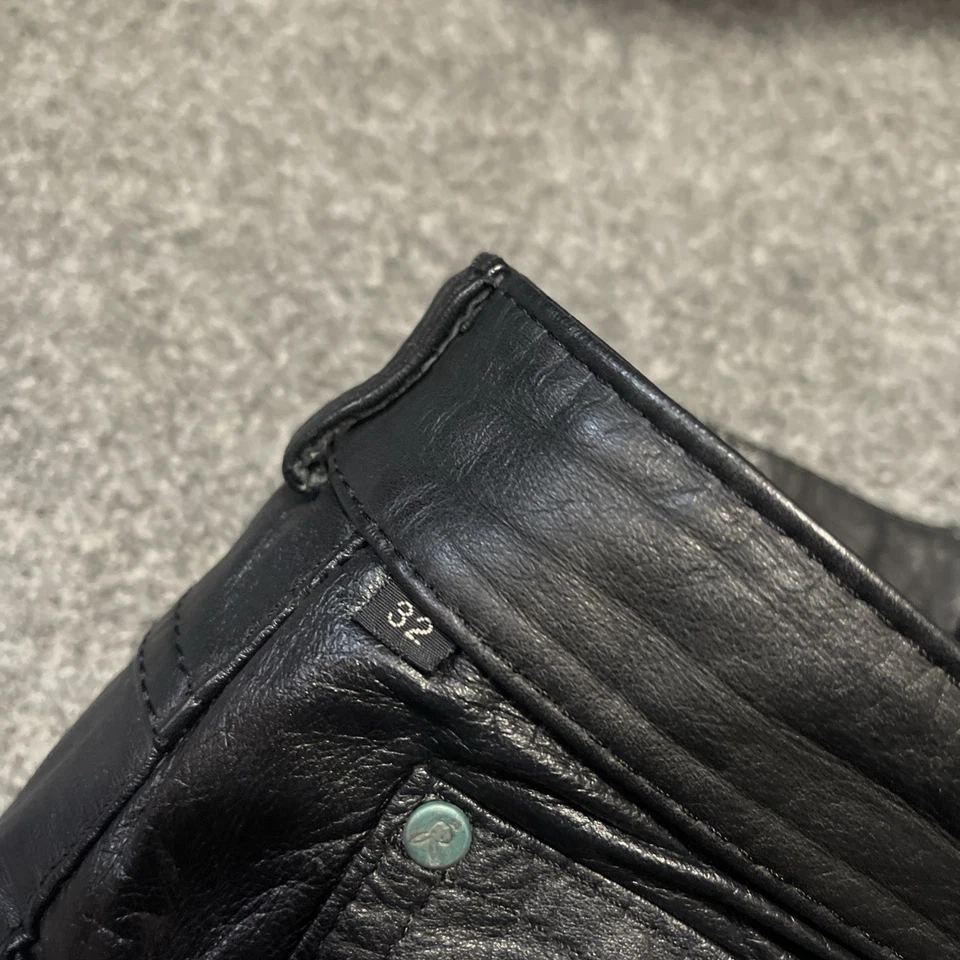 Big Stone Leather Pants Cowhide Black Gold Button Size W32 Vintage I4 - Image 3 of 4