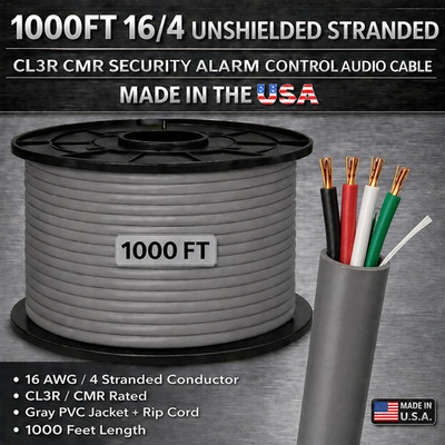 1000FT 16/4 Unshielded Stranded CL3R CMR Security Alarm Control Audio Cable