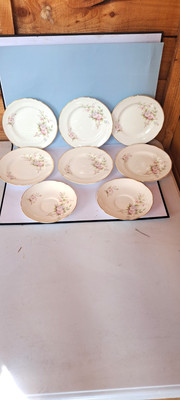 2 Vintage Montfort Untertassen und 6 Beilagenteller Floral Pastell Rosa mit Goldrand