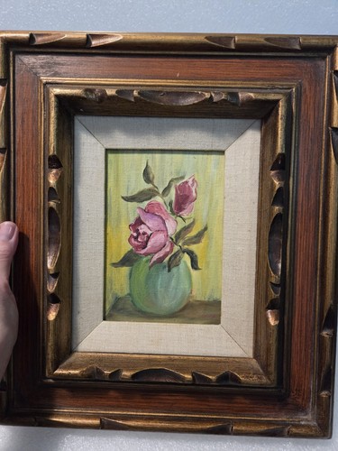 Vintage Still Life Floral Art Painting On Canvas Framed And Signed - Picture 8 of 14
