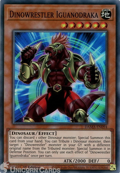 DAMA-EN094 Dinowrestler Iguanodraka Super Rare 1st Edition Mint YuGiOh Card