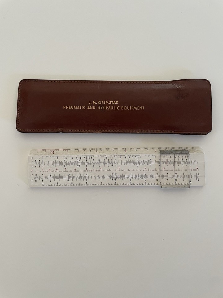 J.M. Grimstad Pocket Slide Rule With Case (Made In Denmark) Vintage 