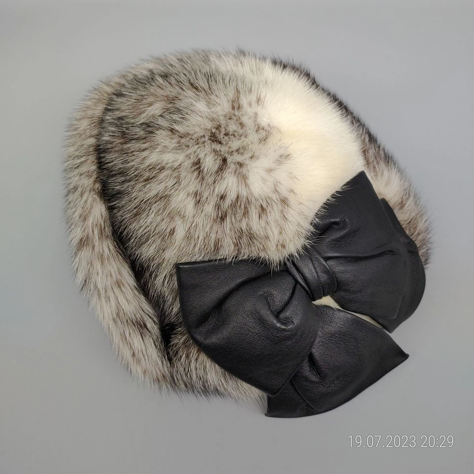 Vintage Pelzmütze Pelzkappe Kohinoor Nerz Mink weiß silber KaDeWe [Gr. 56] top