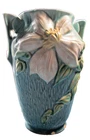 Roseville Pottery #105-7 Clematis Vase 1940s blue 7" x 5.25" 2 sm chips @ base